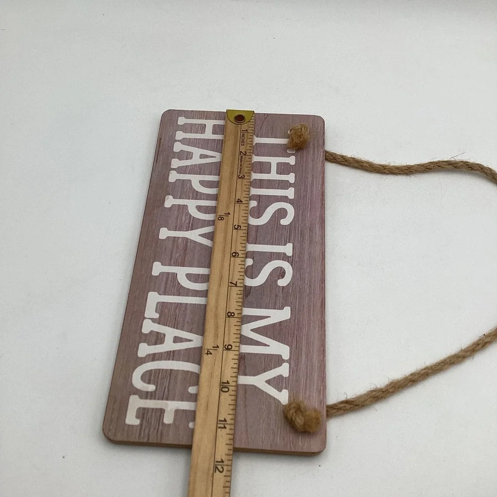This Is My Happy Place Wooden Hanging Sign Wall Decor Rustic Jute Rope‎ 10x5